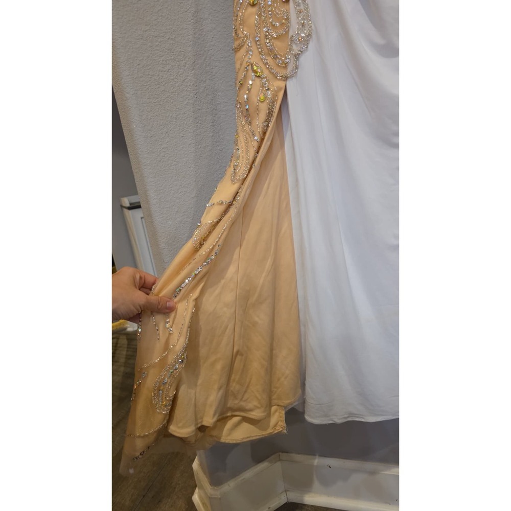 JVN by Jovani White and Gold Beaded Illusion-Back Evening Gown - Picture 7 of 16